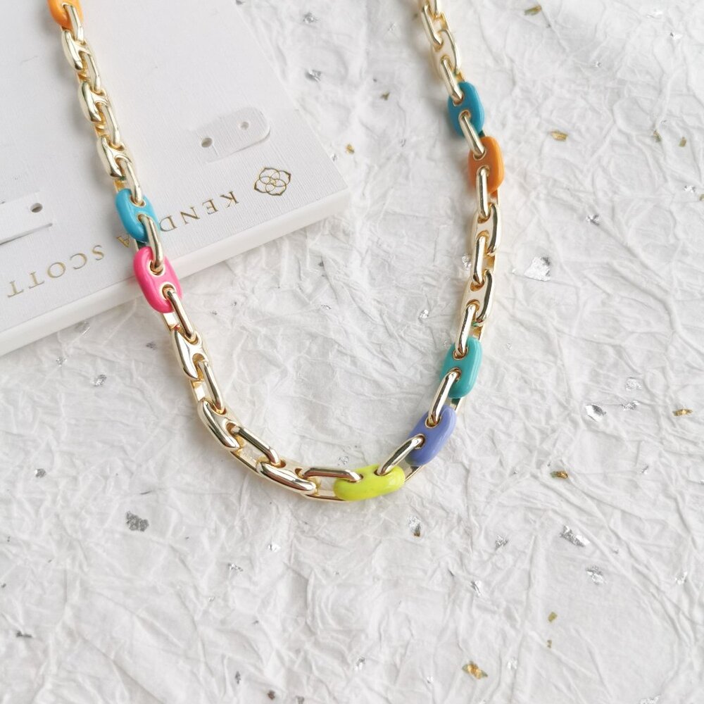 Kendra Scott Bailey • Gold Rainbow Multi Mix Chain Necklace
